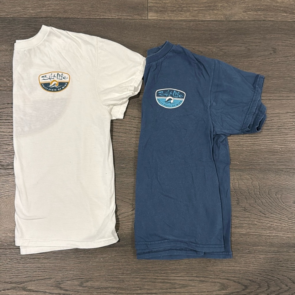 Salt Life T-shirts, white and blue, youth size medium